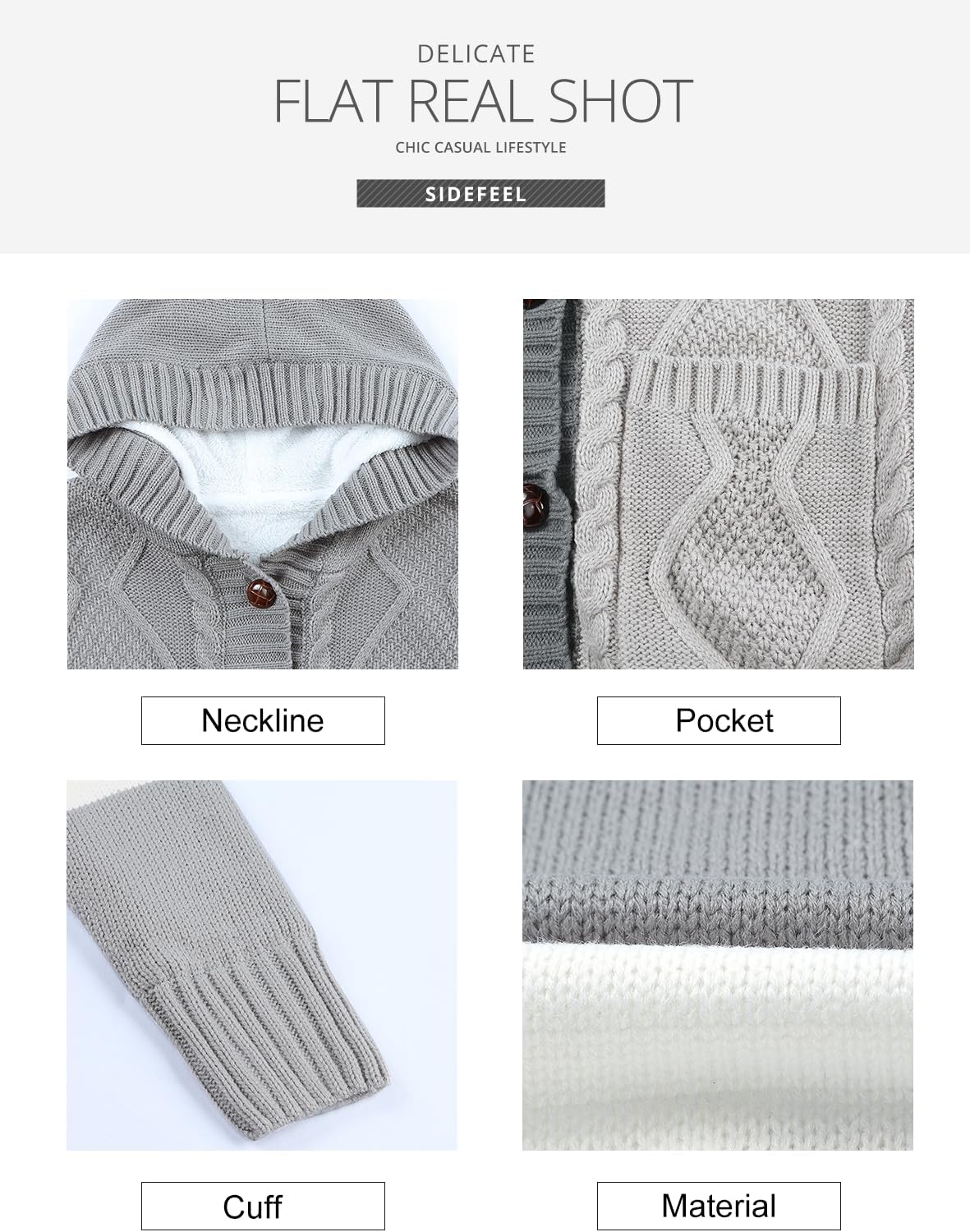 Sidefeel Women's Cardigan Sweaters Hooded Fleece Lined Button Down Front Jackets Winter Coat with Pockets - Image 6