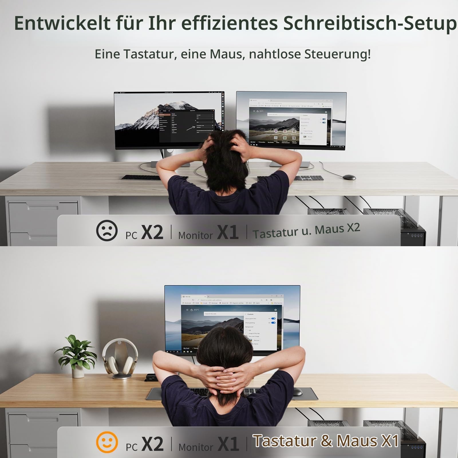 TESmart 2 Port HDMI KVM Switch 4K 3840x2160@60Hz 4:4:4 mit Tastatur und Maus Pass-Through 2 Stück 1,5m KVM Kabeln unterstützt USB 2.0 Geräte Steuerung von bis zu 2 Computern/Servern/DVRs-schwarz