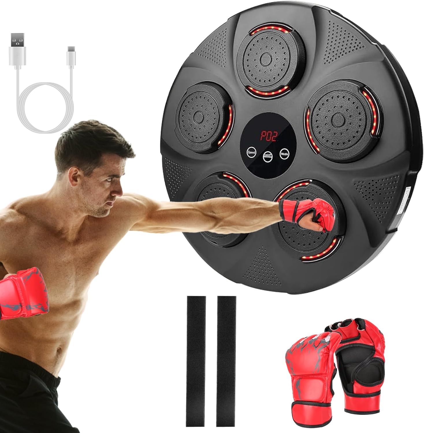 KOCASO Music Boxing Machine with Boxing Gloves - Wireless Smart Music Boxing Machine, 9 Speeds & 9 Modes Light - Wall Boxing Punching Pad Electronic Workout Machine for Home Gym