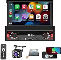 Sistema Estéreo Automotivo Retrátil, multimidia 7 polegadas, CarPlay e Android Auto, Câmera de Ré e Controle no Volante - Ideal para Segurança Familiar e Entretenimento no Carro