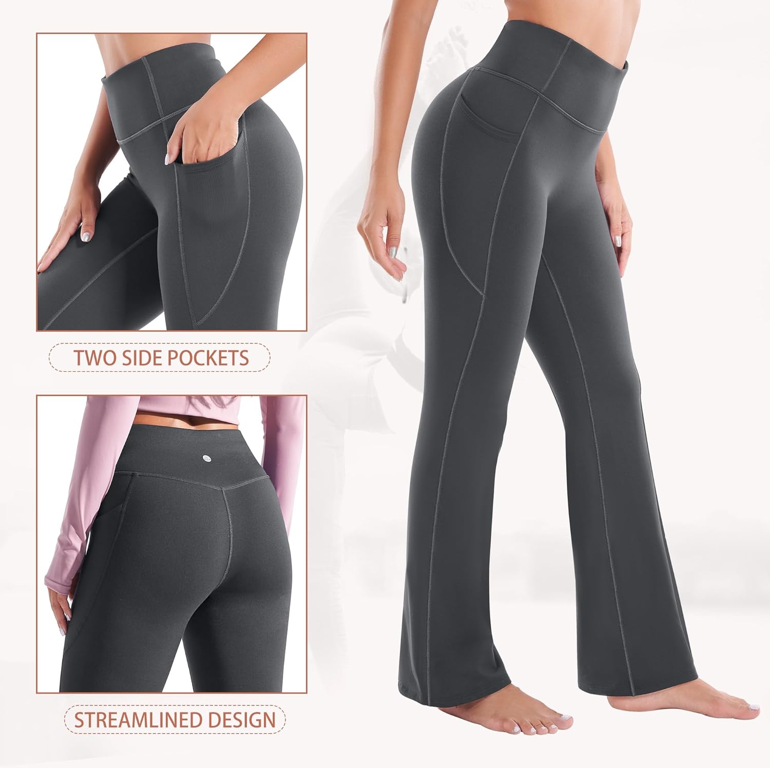 Heathyoga Fleece Lined Pants Women Yoga Pants with Pockets for Women Thermal Pants High Waist Flare Leggings for Winter - Image 5