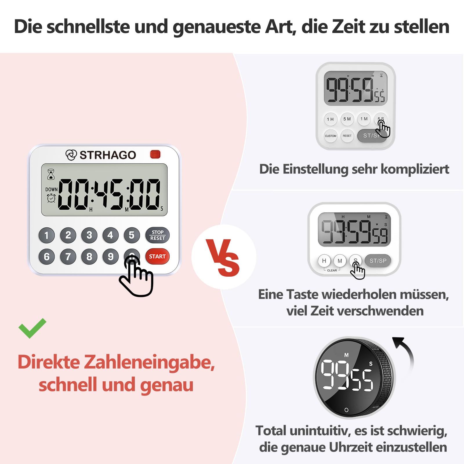 Timer da cucina Nuovoware Timer da Cucina Bianco Allarme Forte e Forte Magnetico Timer Digitale