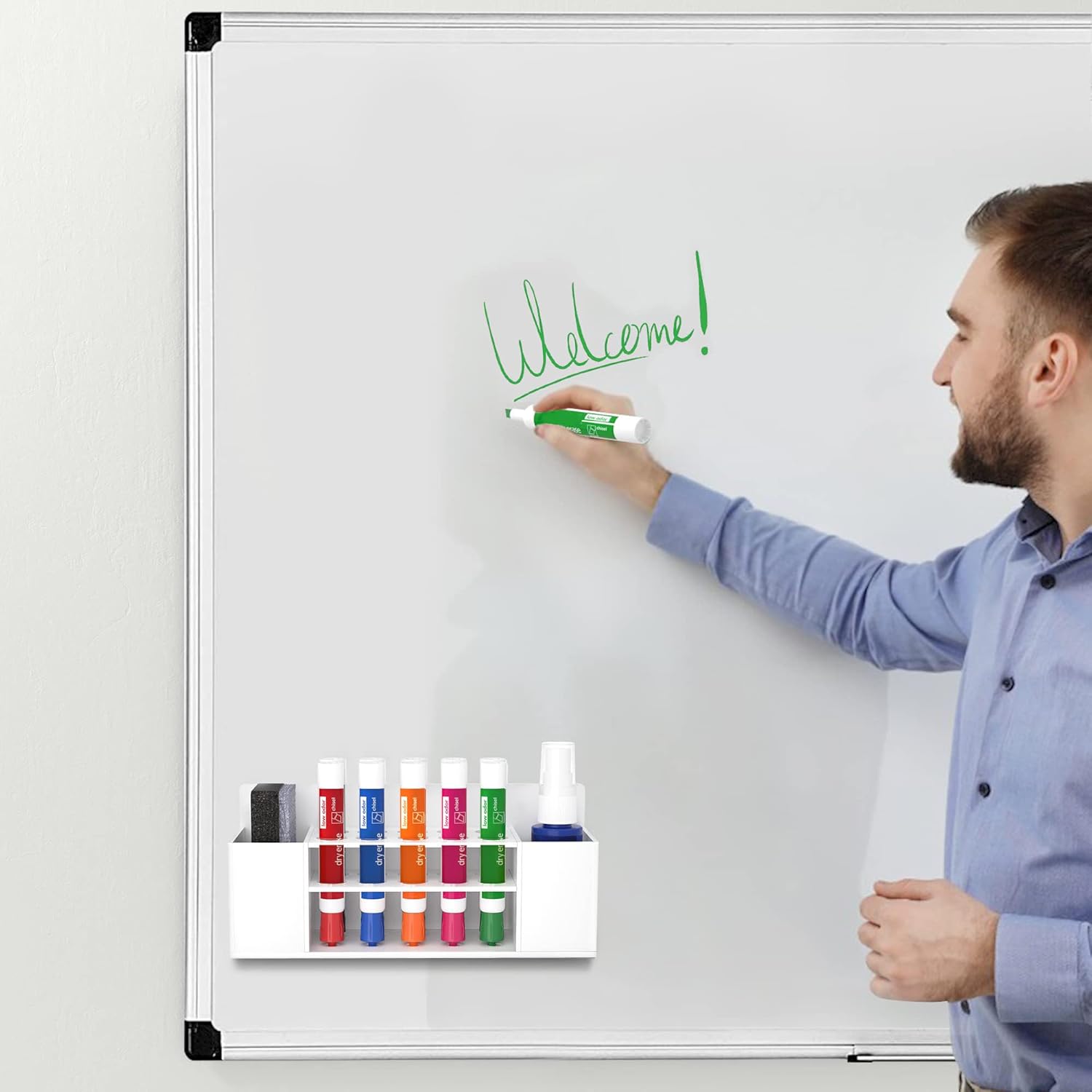 HBlife 2 Pcs Acrylic Magnetic Dry Erase Marker Holder for Whiteboard, Wall Mount 10 Slots Magnet Pen Pencil Holder for Fridge Refrigerator, Locker Organizer Accessories for Classroom Office, White