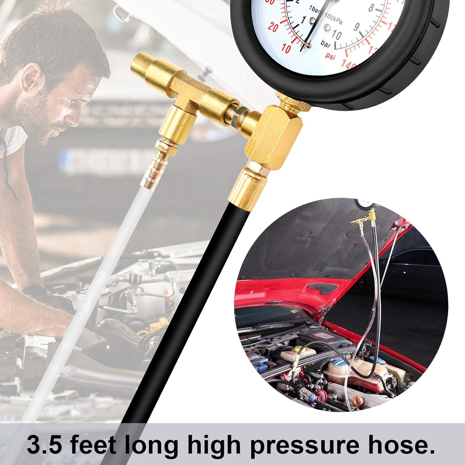 AUTOOL TU-443 Medidor de presión multifunción del sistema de combustible Medidor de presión de inyección de combustible Comprobadores de presión de combustible automotriz