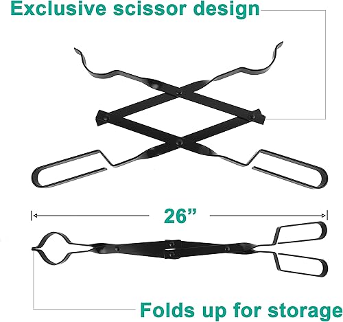 Miniatura 3 de Palo de póquer para fogata de 40 pulgadas y pinzas para chimenea de 26 pulgadas, agarrador de troncos, campamento, estufa de leña, uso en exteriores