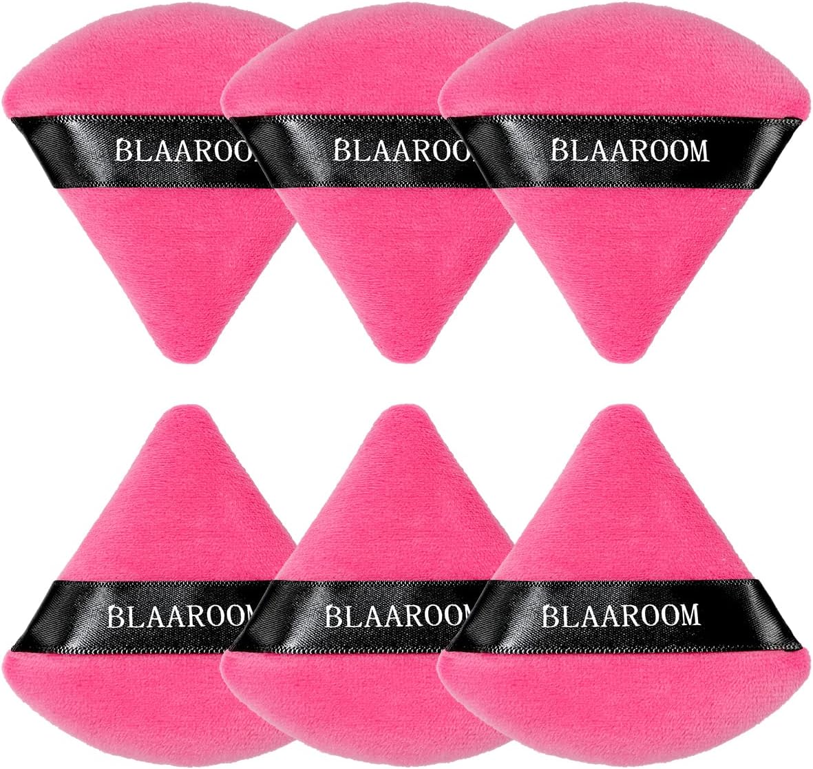 BLAAROOM Powder Puffs for Face Setting Makeup,6 Pcs Soft Velvet Triangle Puff for Contouring, Under Eyes and Corners Delicate Cosmetic Sponge Makeup Tool - Rose Red