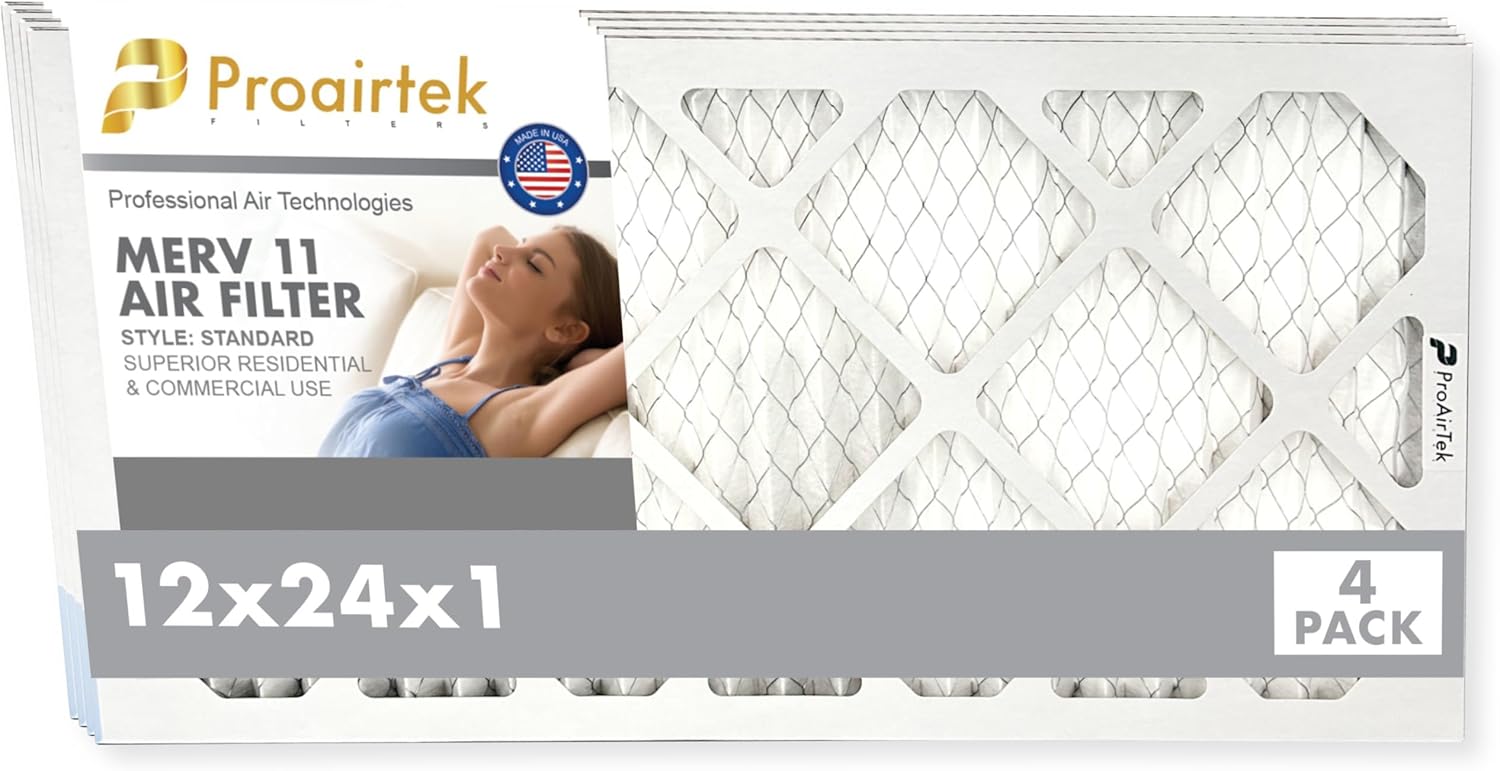 Proairtek AF12241M11SWH Model 12x24x1 Pack of 4 Air Filters, MERV 11; Ideal for Anyone Wanting Clean, Crisp Air in Their Home