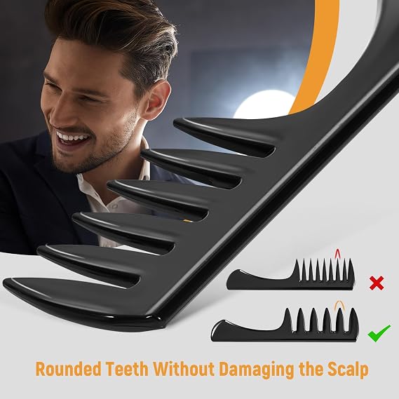 3Pcs Hair Styling Combs Set for Men - Black Barber Wide Tooth Texture Comb for Quiff, Pompadour, Slick Back, Fauxhawk, Undercut