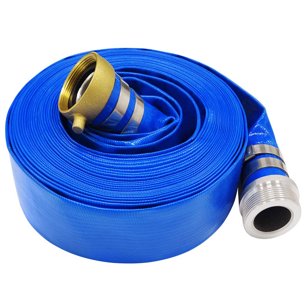 2" x 50' Blue PVC Lay-Flat Discharge Hose with Aluminum Pin Lug Fittings