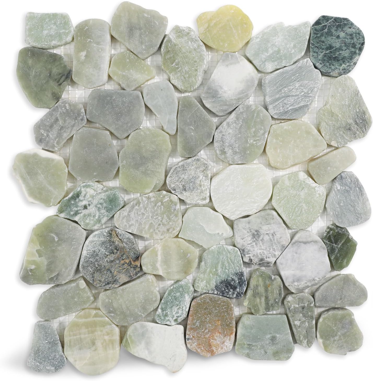 Green Sliced Stone Pebble Mosaic Tile, 12" x 12" Stone Pebble Backplash for Bathroom Kitchen Shower Floors and Wall Decor and Outdoor Areas, Pack of 5