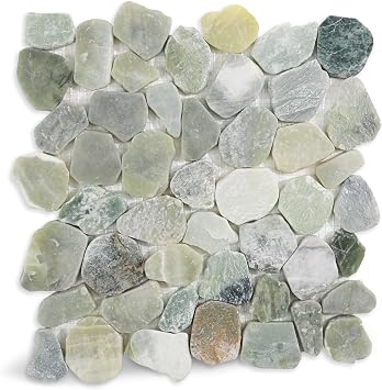 Green Pebble Tile for Shower Floor, Stone Backsplash Tiles, 5 Pcs