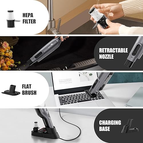 Miniatura 4 de Aspiradora de mano inalámbrica, aspiradora de mano portátil ligera con luz LED, aspiradora de mano recargable con base de carga, potente succión