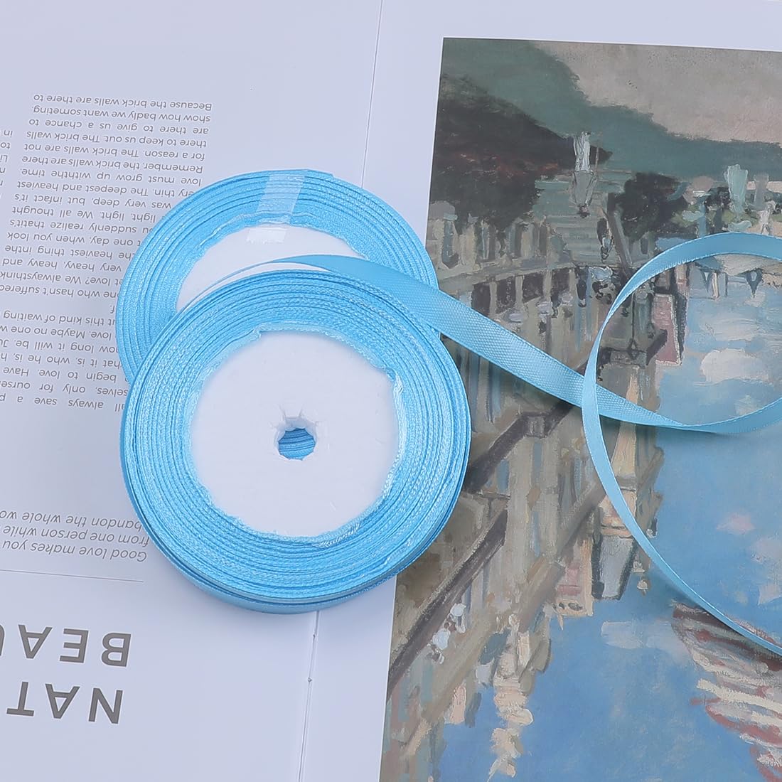 Satin Ribbon [Sky Blue] 1cm 25Y 2 Rolls for Crafts Wedding Gift Wrapping, LCS