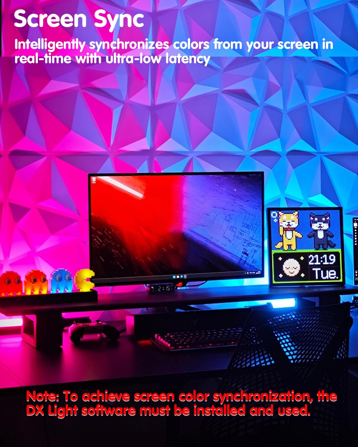 Ruban LED Sync Écran PC 32" Rétroéclairage Gaming RGBIC USB 5V