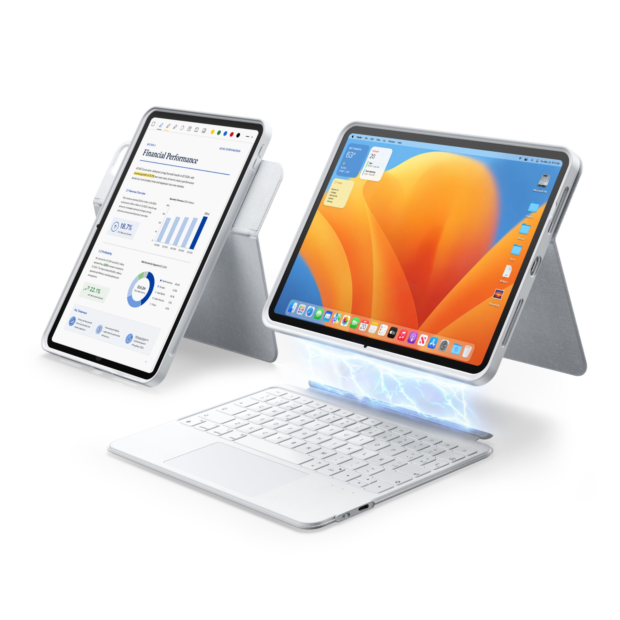 HOU Funda para iPad A16 11.ª/10.ª Generación con Teclado, Teclado Rotable y Desmontable para iPad 11/10, Portabolsígrafo Elástico, Cubierta de Protección Completa, Retroiluminación, Trackpad, Blanco