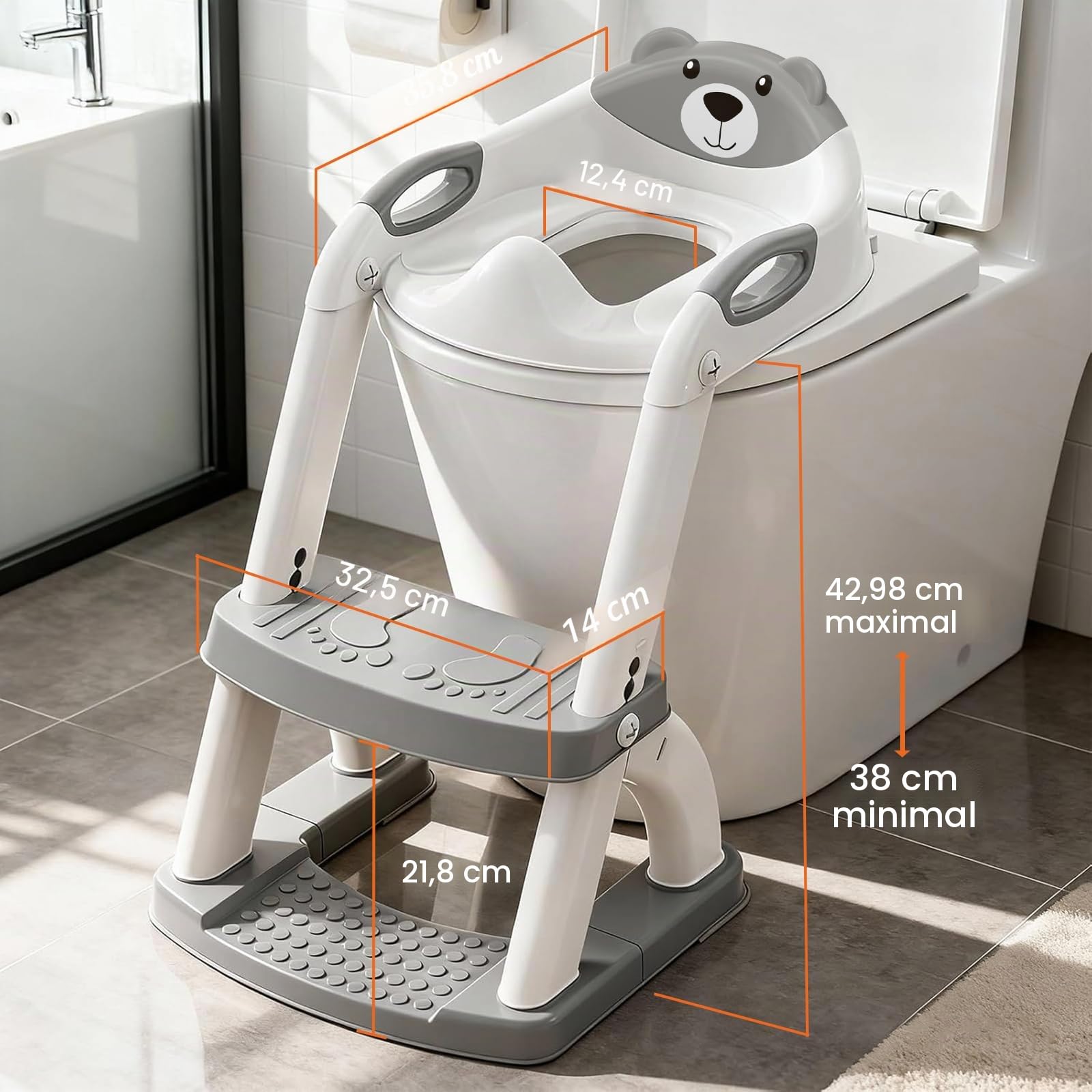 SKYROKU Toilettensitz 2 in 1 Toiletten Aufsatz für Kinder 2-7 Jahre Upgraded Stabil bis 90kg PP(BPA-frei) Wc Sitz mit Treppe Brille Toilettenleiter Rutschfestes Familie Kita (Grau-8898)