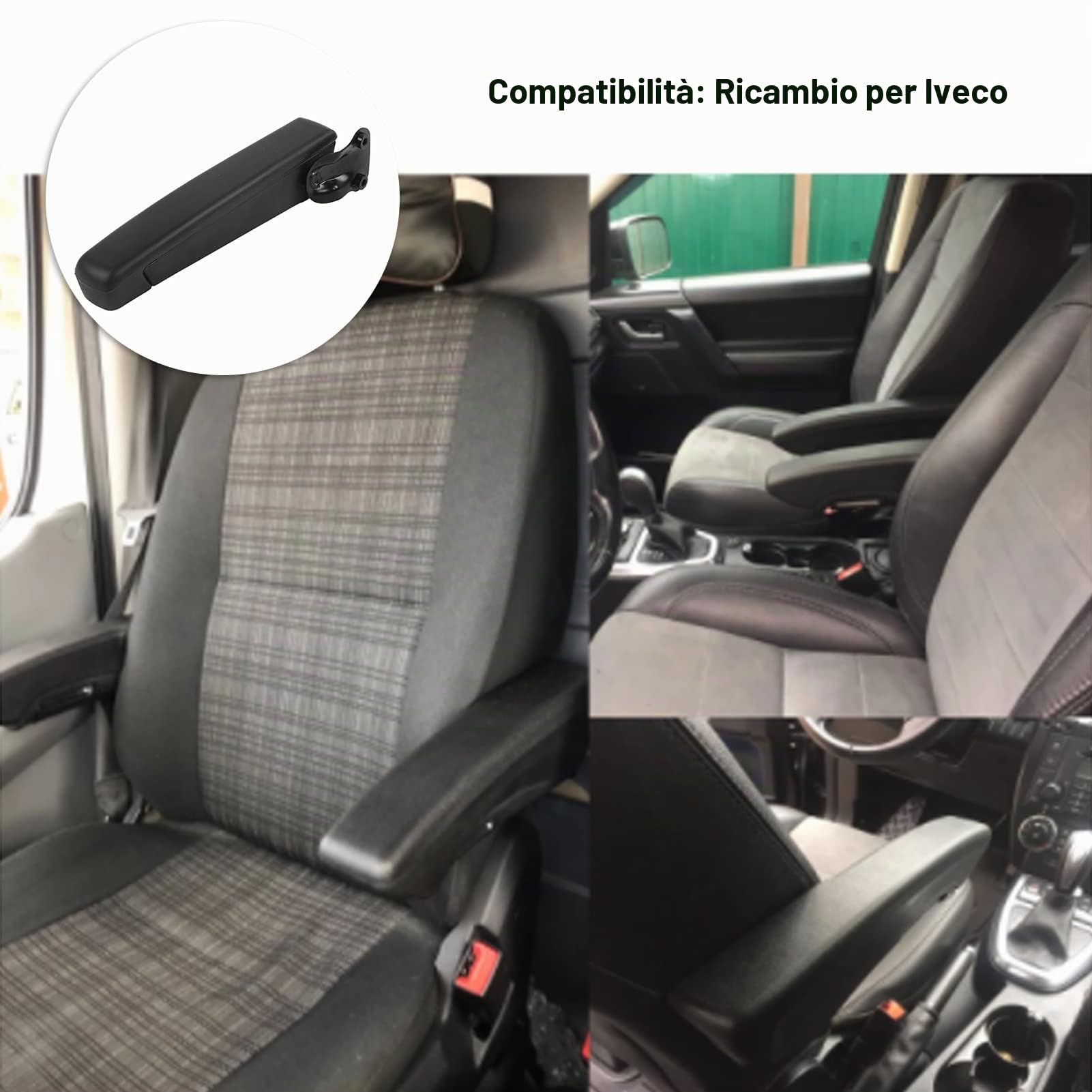 Bracciolo sedile auto nero bracciolo sedile regolabile da 0 a 120 gradi bracciolo destro per camper compatibile con Iveco montaggio lato destro sedile conducente o passeggero, attacco da 55 mm