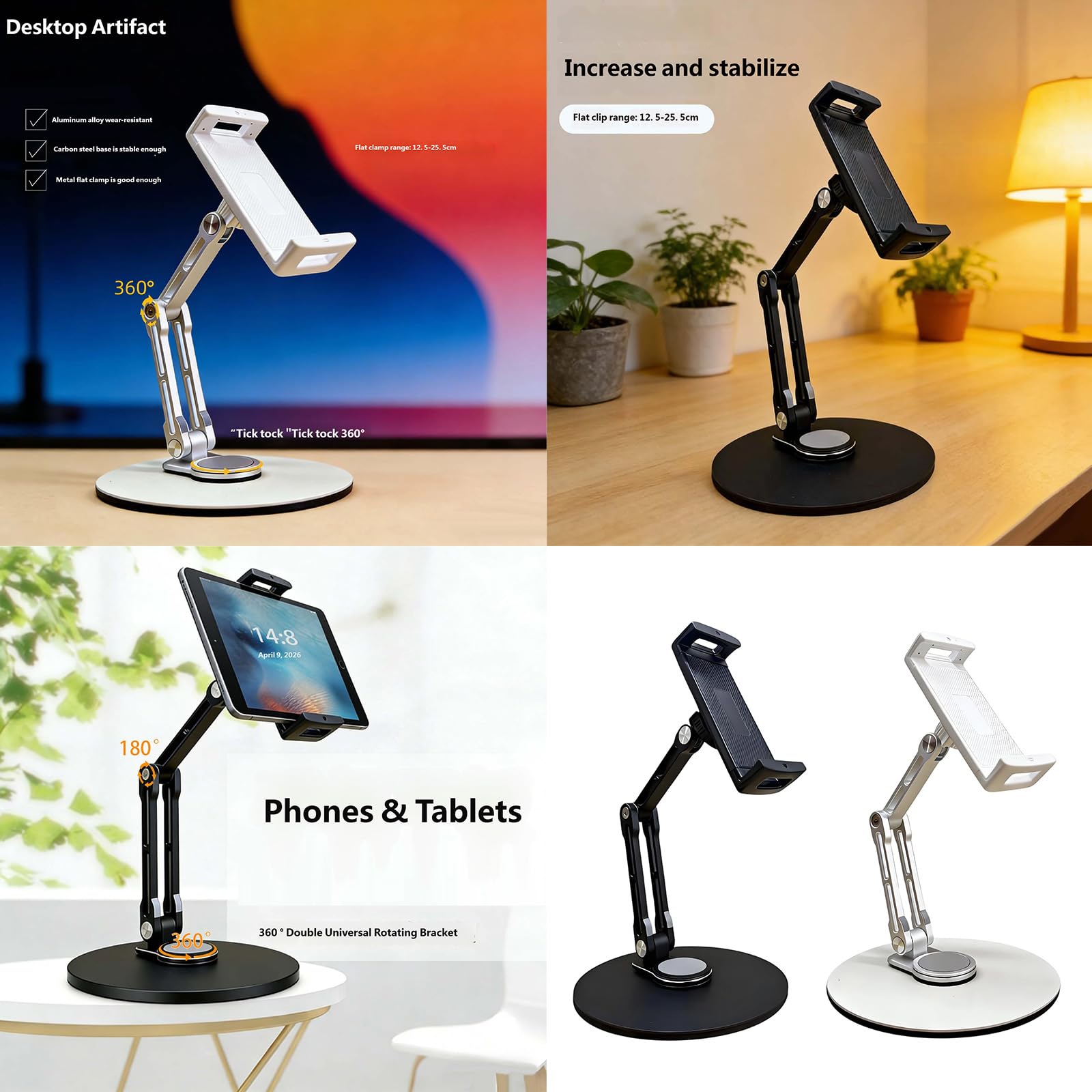 Supporto per tablet Supporto da scrivania regolabile per tablet pieghevole girevole a 360 gradi Staffa da tavolo per telefono Supporto per notebook regolabile ergonomico