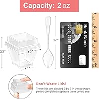 Vista 3 de Qeirudu Mini tazas de postre de 2 onzas con tapas y cucharas, paquete de 100 vasos de plástico para postres pequeños vasos cuadrados para servir