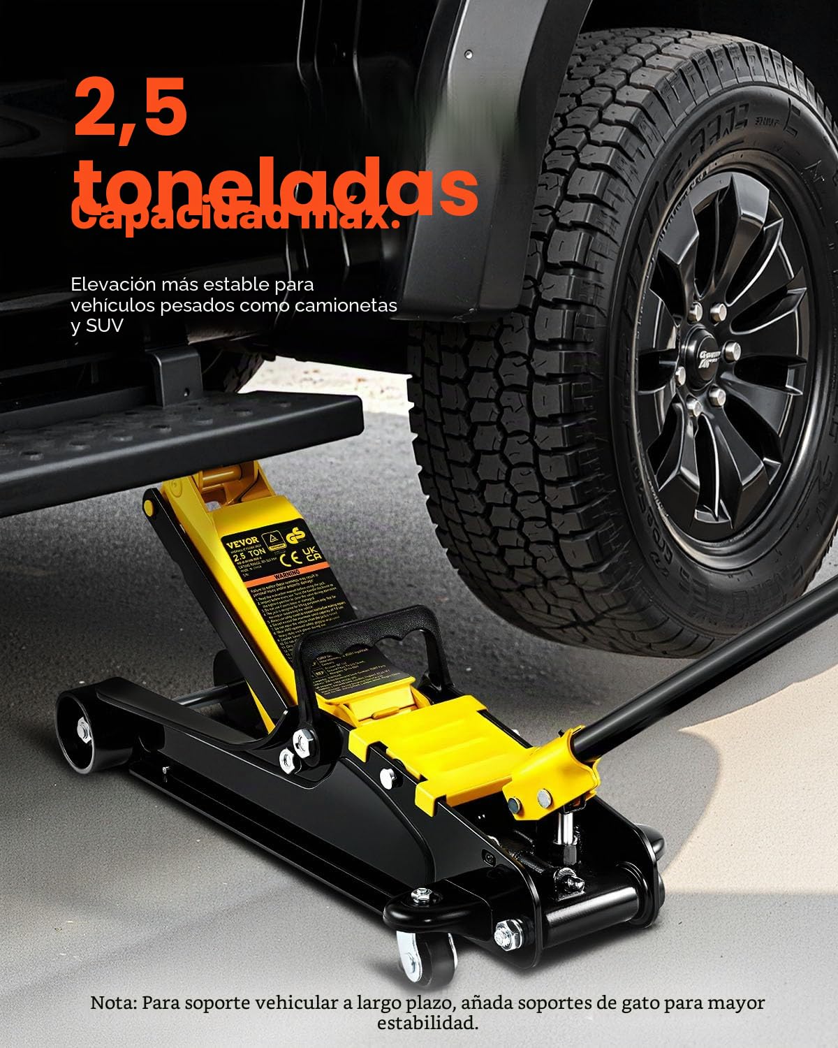 VEVOR Gato de Bajo Perfil de Acero Carga Máxima de 2,5 T Gato Hidraulico para Coche Rango de Elevación 85-380 mm Bomba Hidráulica Simple Gato Carretilla para Coches Familiares, Camiones, Todoterrenos