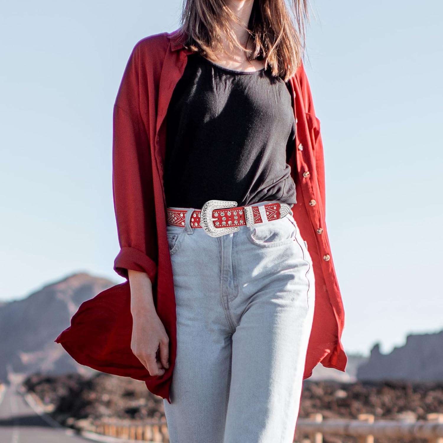 Women Rhinestone Belt, Bling y2k Western Cowgirl Men Cowboy Faux Leather Studded Belts for Jeans Pants - Image 6