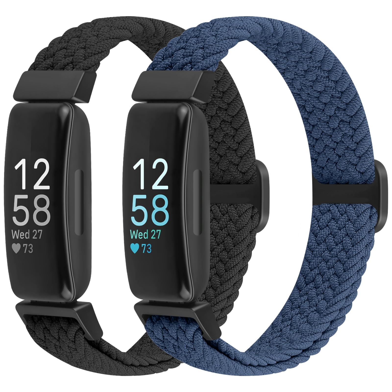 BTTNG 2 Pack Elastic Braided Straps Compatible with Fitbit Inspire 3/ Inspire 2/Inspire/Inspire HR/Ace 3/Ace 2 Women Men Kids