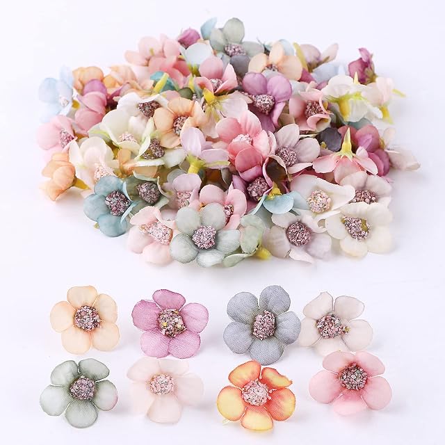 Artificial Flower Heads,100 Pcs Multicolor Decorative Artificial Daisy Flowers heads Mini Silk Flowers Fake Flowers Heads for DIY Crafts Wreath Wedding Party Home Garden Decoration, 2cm
