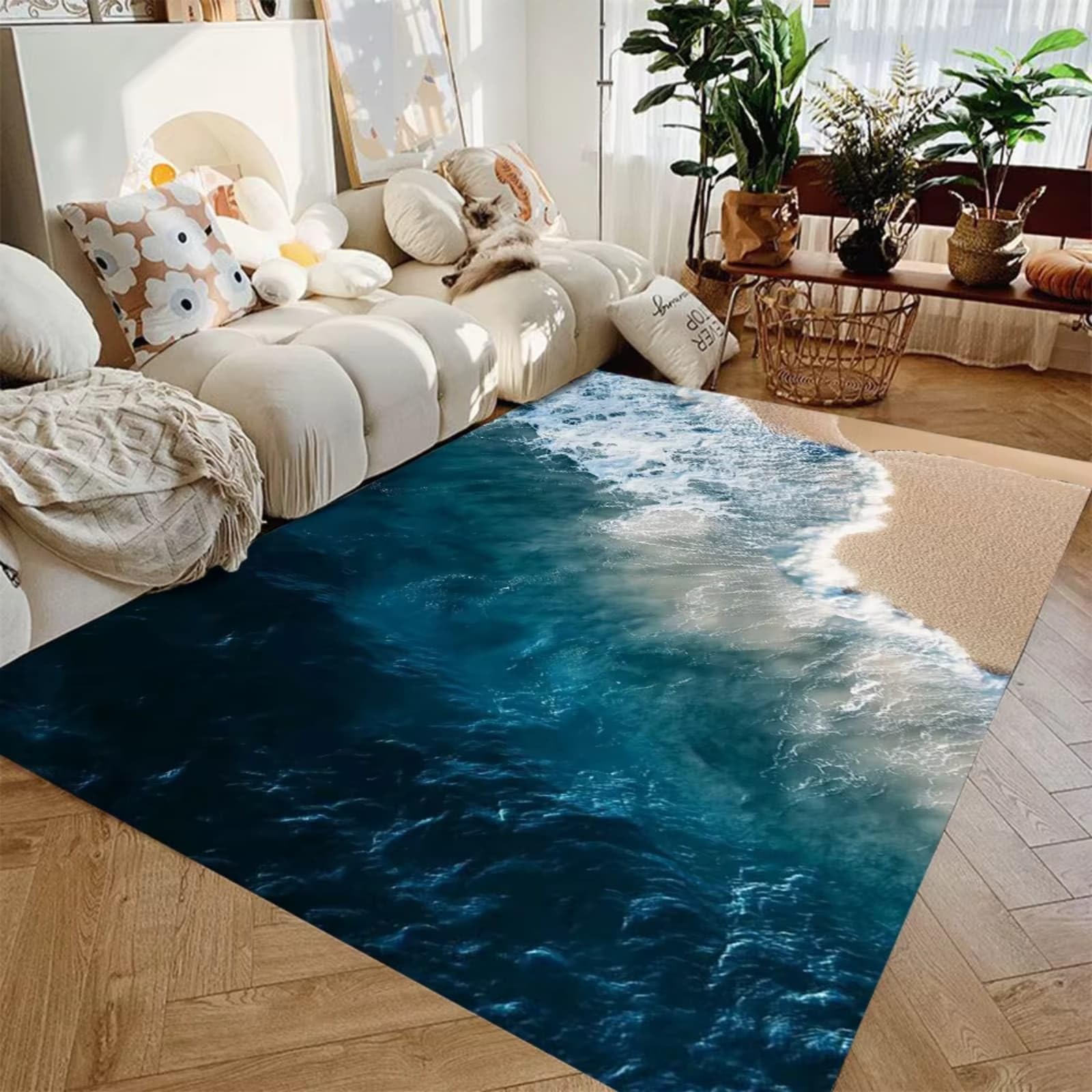 Tapis de sol motif océan facile à nettoyer pour salon familial