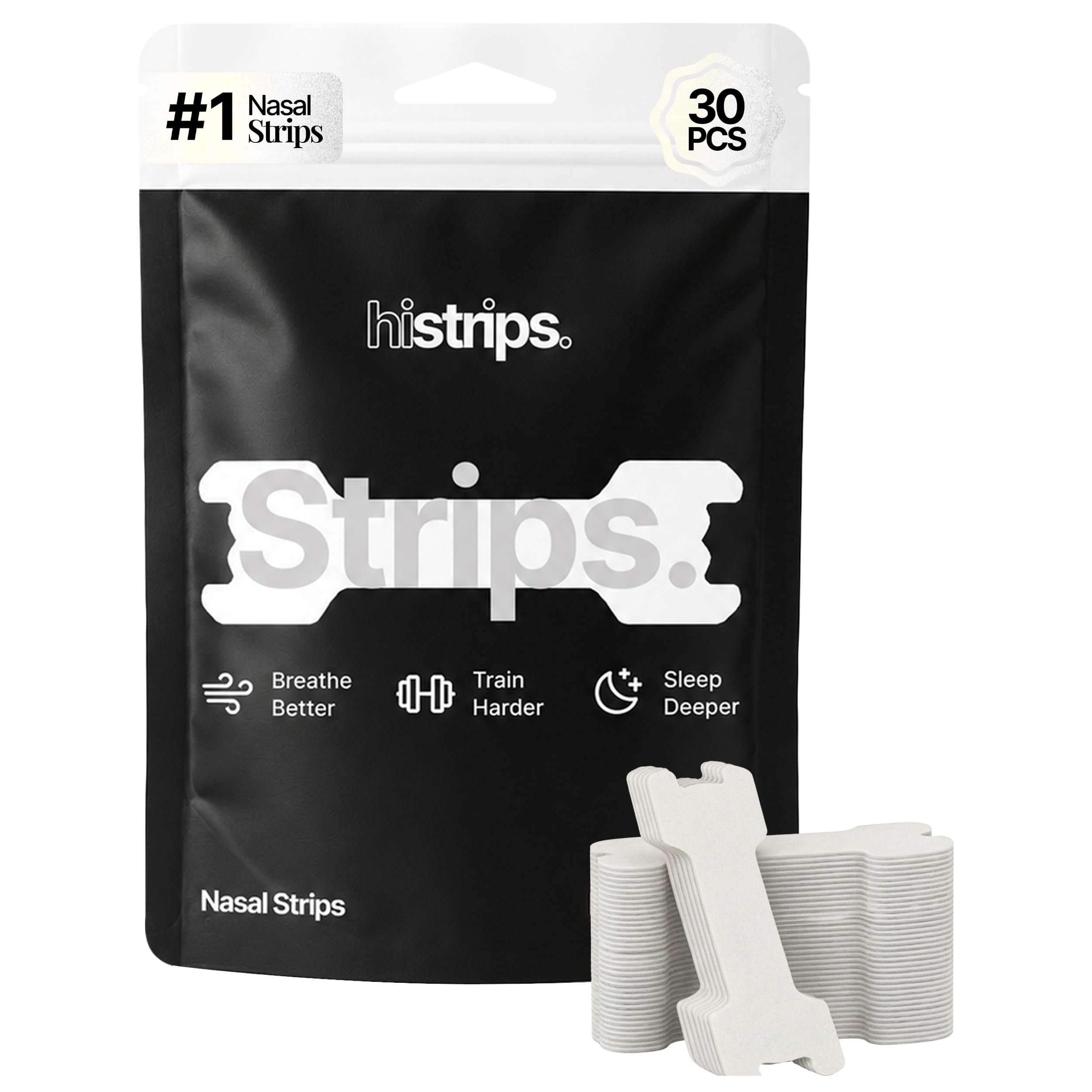 HiStrips High Performance Nasal Strips, Sweat-Proof, White, 30 Count