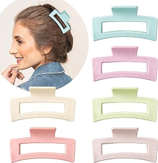 Whaline 6 Pack Macaroon Color Hair Claw Clips Strong Hold Rectangle Hair Claw Eco-Friendly Hair Jaw Clamp Non-Slip Matte Jumbo Hair Styling Accessories for Women Girls Thin Thick Hair
