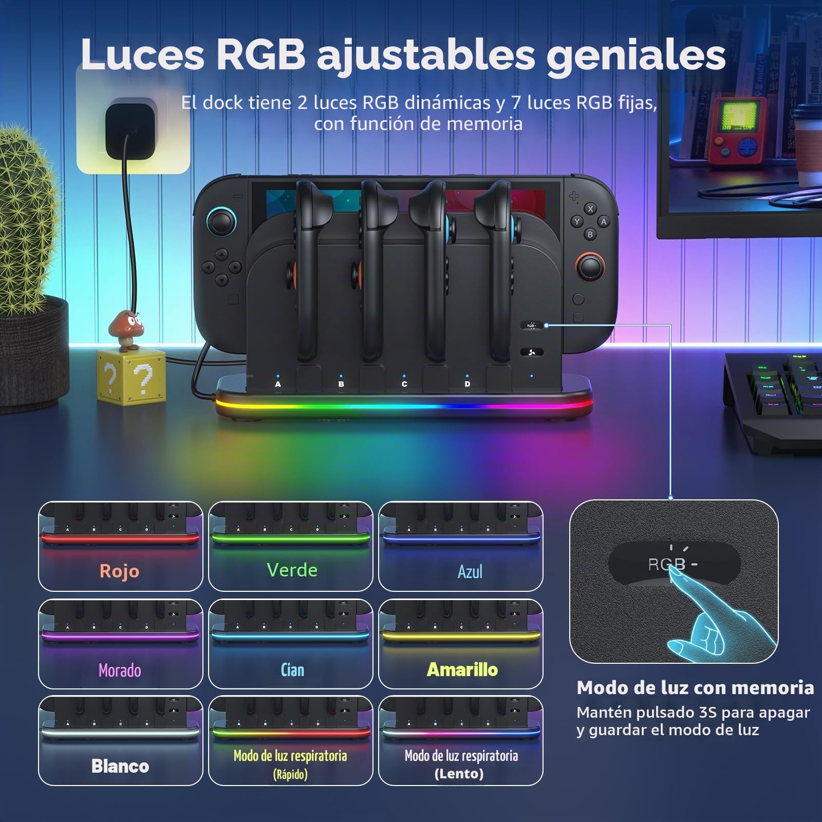 Base de Carga y refrigeración para Nintendo Switch 2 con Ventilador de refrigeración, luz RGB, Indicadores LED, Soporte de Carga magnético Compatible con Switch 2 Joy con | Ventilador de refrigeración, luz RGB, indicadores LED, soporte de cargador magnéti