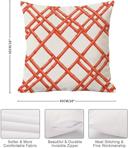 Miniatura 7 de Funda de almohada geométrica de bambú naranja Coral Chinoiserie Euro Funda de almohada funda de almohada abstracta 18x18 pulgadas Funda de almohada