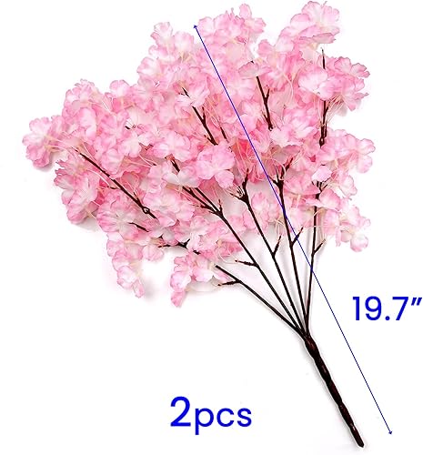 Miniatura 3 de SNAIL GARDEN Paquete de 2 flores artificiales de cerezo, ramas de flor de cerezo de seda de 19.7 pulgadas, tallos de flor de cerezo rosa sintético,