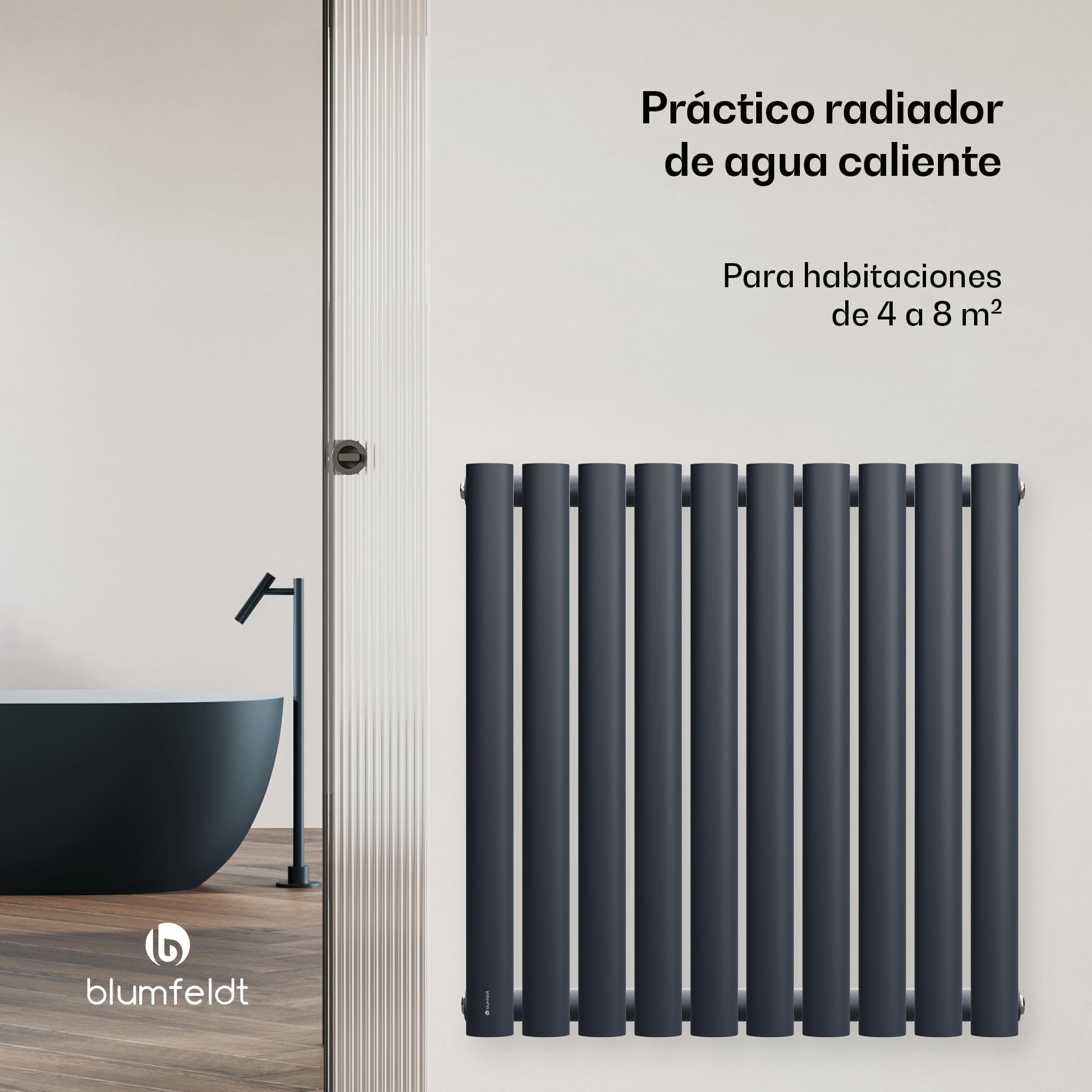 Blumfeldt Radiador, 462W, Montaje en Pared, Conexión Central de ½'', Una Capa, Acero Con Recubrimiento en Polvo, Eficiencia Energética para Baños, Salas de Estar y Oficinas, 60x60 cm, Antracita