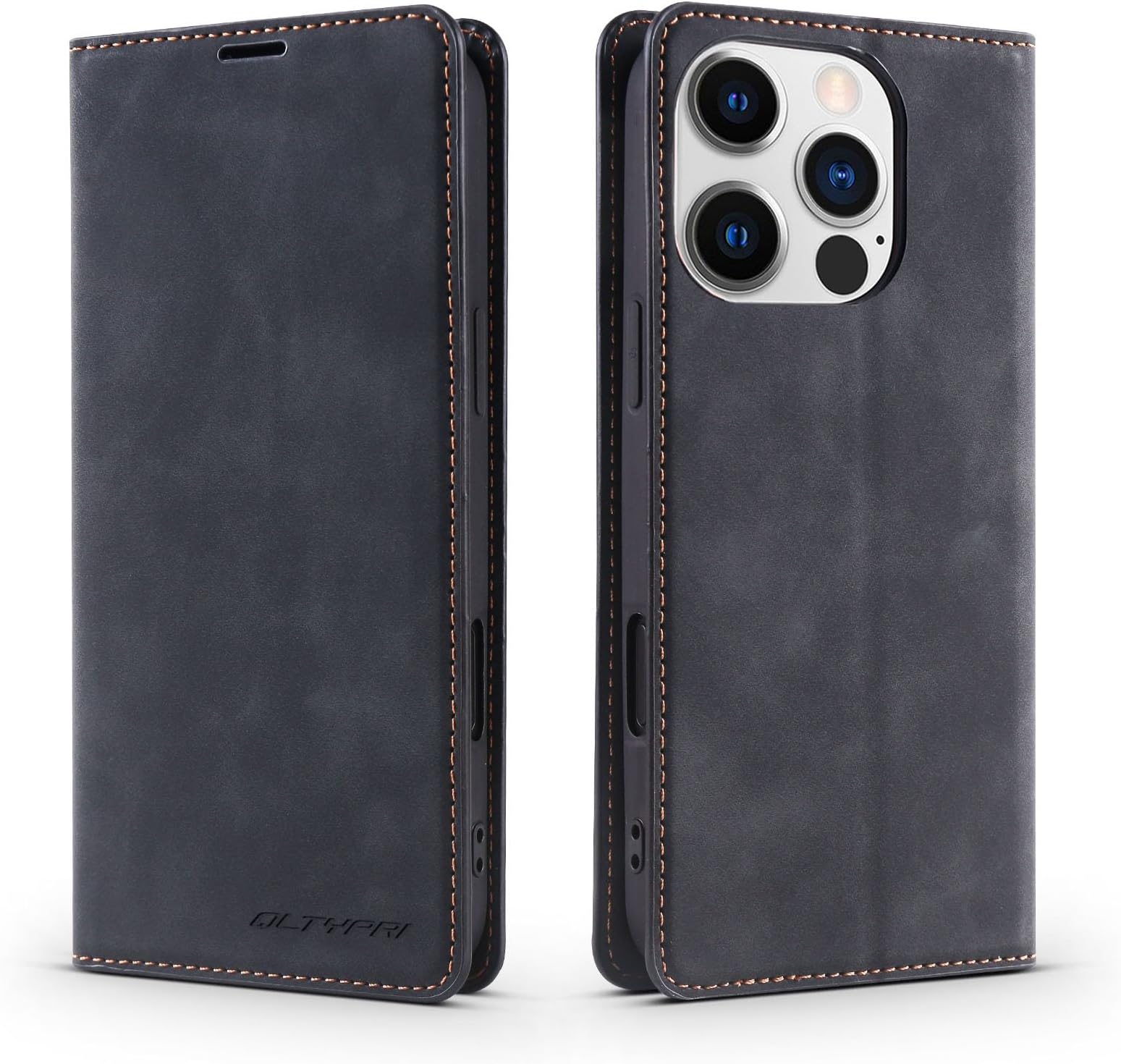 QLTYPRI Case for iPhone 16 Pro Max, Premium PU Leather Cover TPU Bumper with Card Holder Kickstand Hidden Magnetic Adsorption Shockproof Flip Wallet Case for iPhone 16 Pro Max - Black