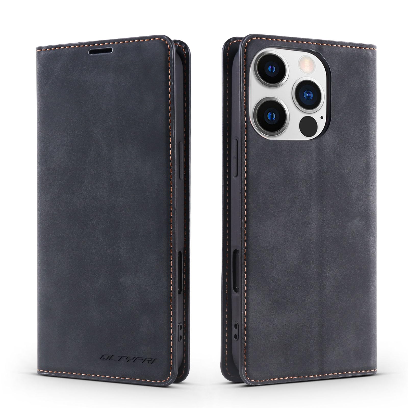 QLTYPRI Case for iPhone 16 Pro, Premium PU Leather Cover TPU Bumper with Card Holder Kickstand Hidden Magnetic Adsorption Shockproof Flip Wallet Case