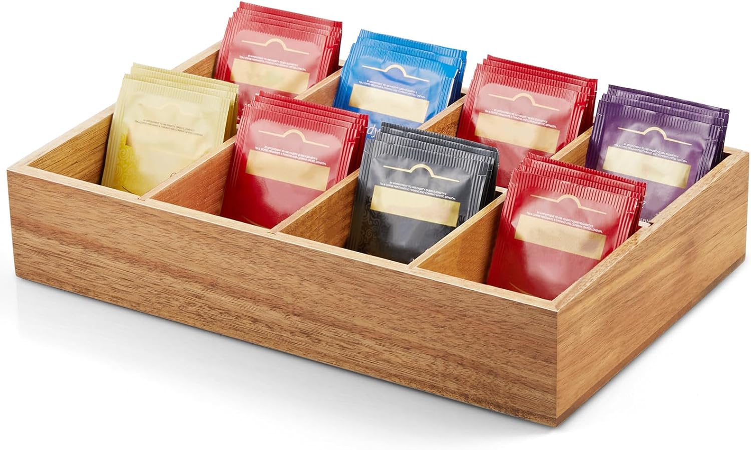 Amazon.com: DRASTAR Acacia Wooden Tea Bag Organizer with 8 Slots, Sugar ...