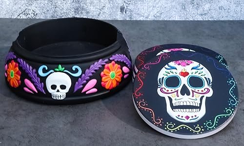 Miniatura 8 de Ebros Gift Juego de posavasos de resina floral con diseño de calavera de azúcar, diseño gótico tribal con 4 flores de calavera de azúcar, juego de