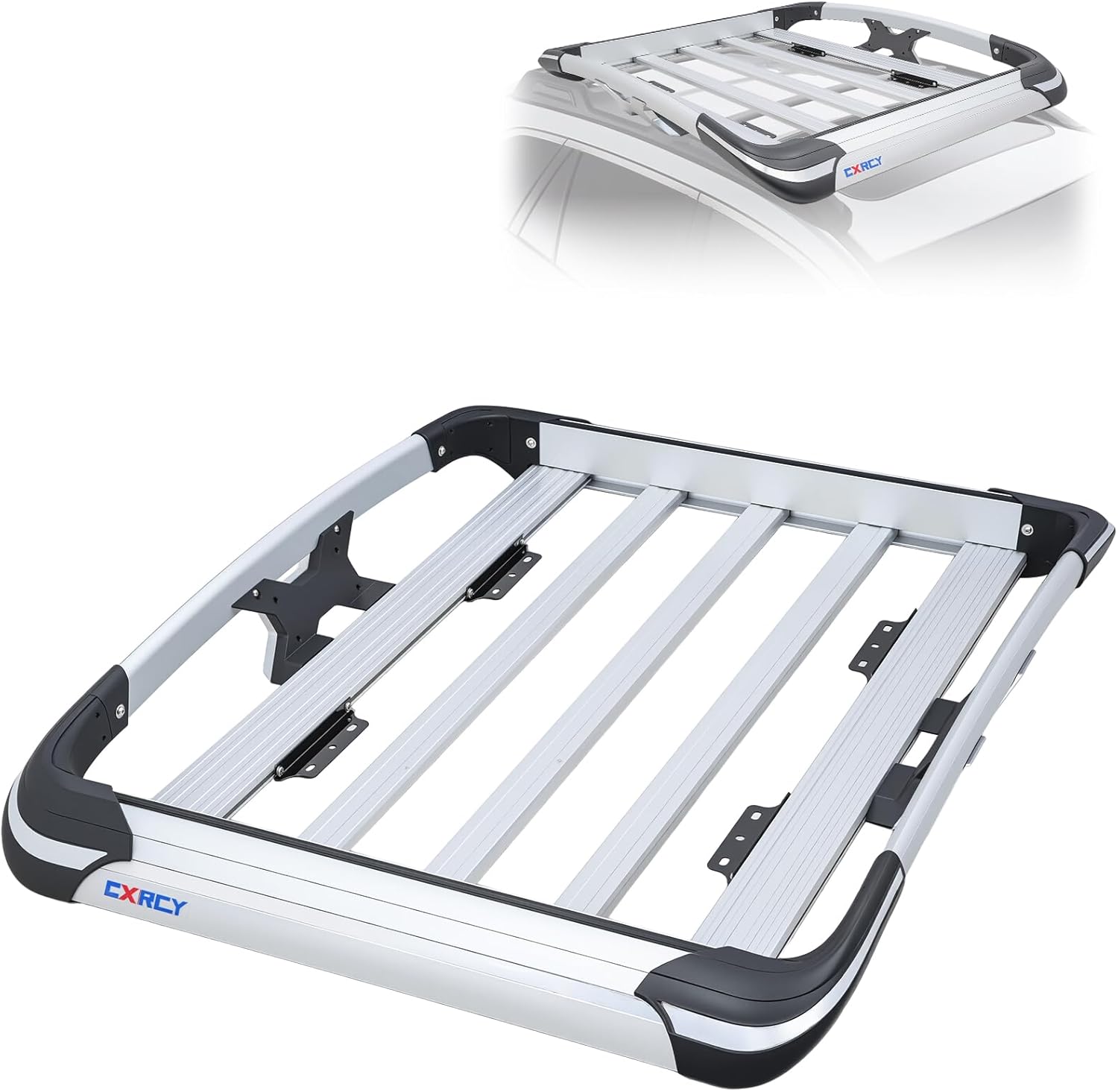 Roof Basket,Anti-Rust Aluminum Roof Basket,Universal Rooftop Cargo Carrier,Suitable for roof Racks, Equipped with crossbars,63"x43"x6",250lb Supports,Large Version (Silver)