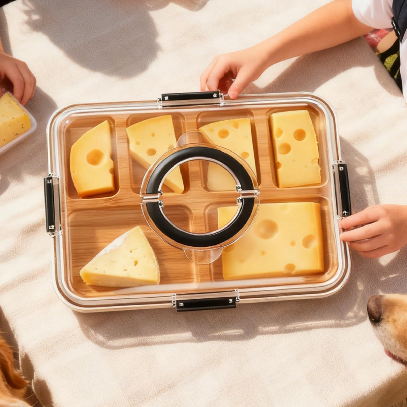 Taca Serwisowa Podzielony Organizer z Pokrywą i Rączką | Piknikowe Pudełko na Przekąski i Tacka na Jedzenie Do Owoców Warzyw Przekąsek Serów Domu Pikniku Buffetu Imprezy Plenerowej