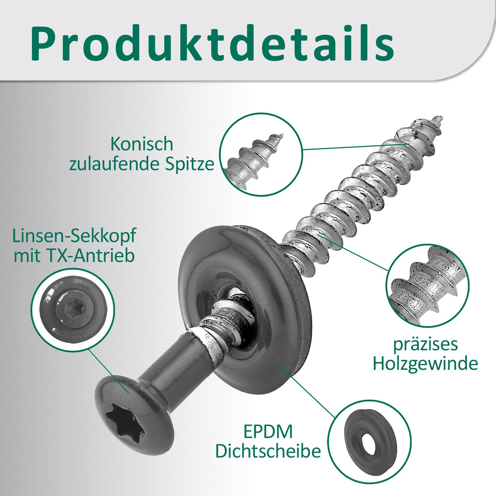 DSM Spenglerschrauben Anthrazit 4,5x25mm - Edelstahl A2 Mit EPDM-Dichtung - 50 Stück
