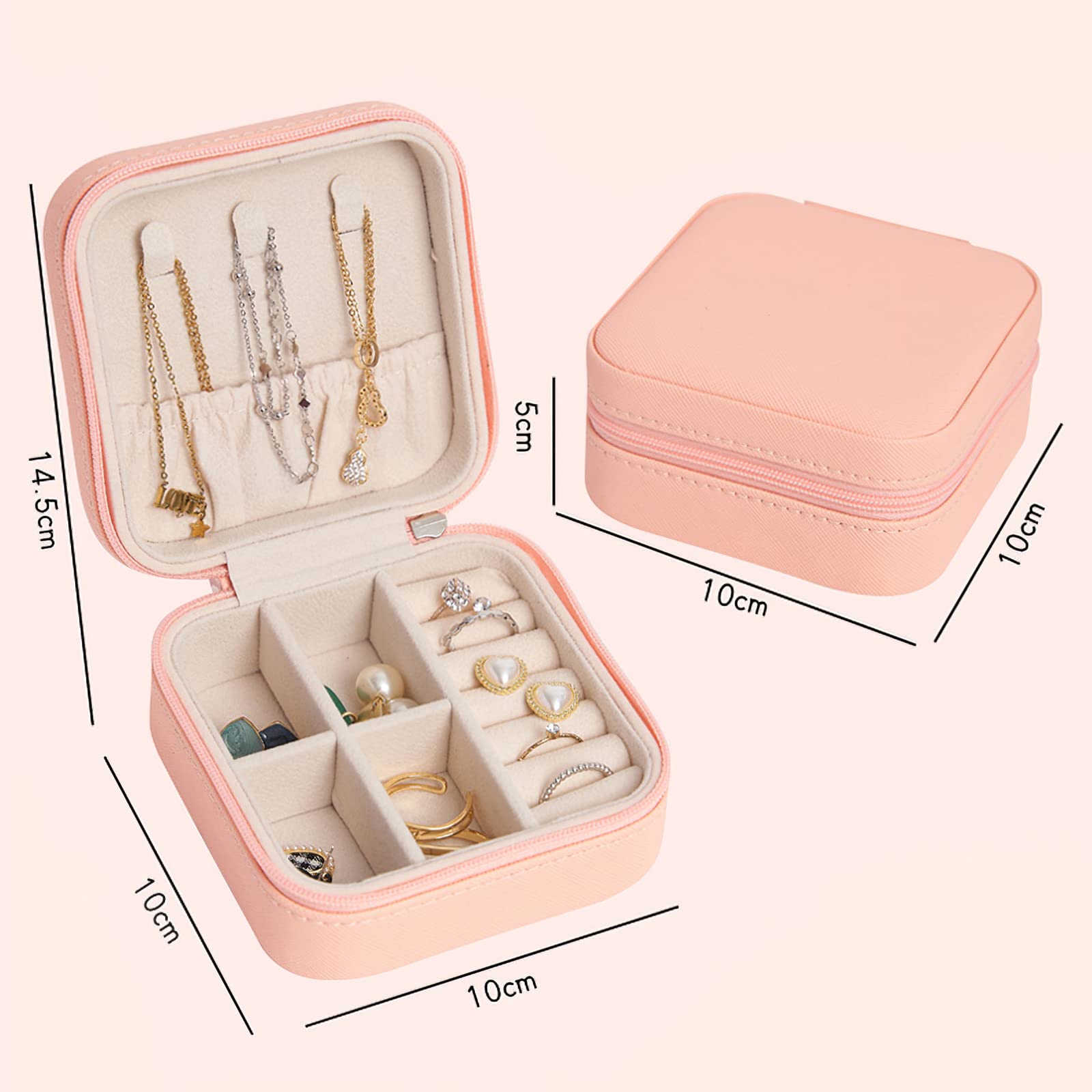 Borsa Portagioie Da Viaggio Rosa Con Cerniera - Piccola Scatola Organizzata Per Collane, Anelli, Orecchini E Bracciali, Ideale Per Donne E Ragazze
