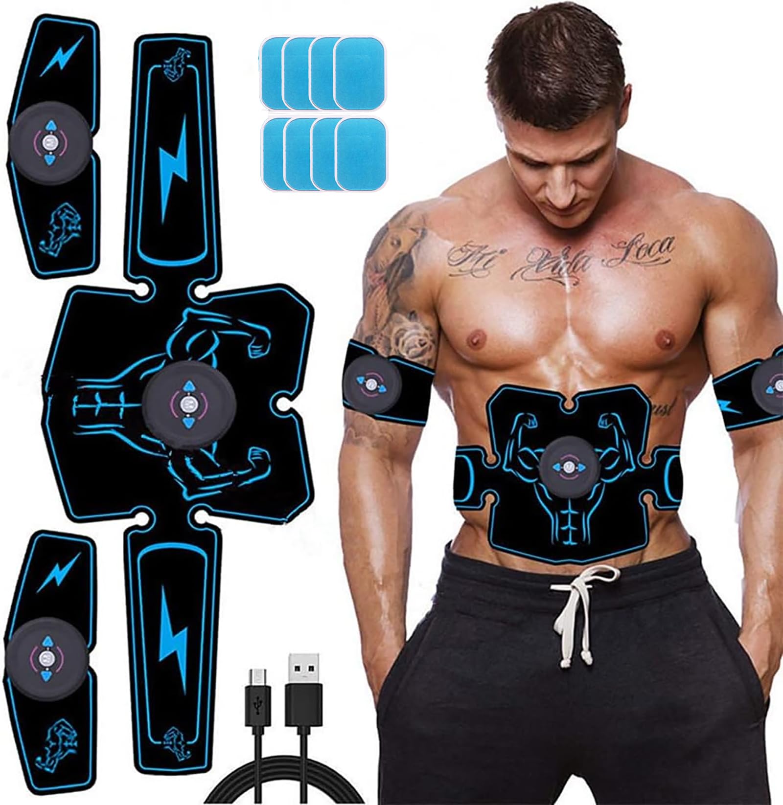 Beauenty EMS Pads, Muscle Stimulator Machine ABS Stimulator Trainer, Abdominal Toning Belt Muscle Trainer, Portable Fitness Trainer for Abdomen, Arm and Leg, with 6 Modes 10 Levels