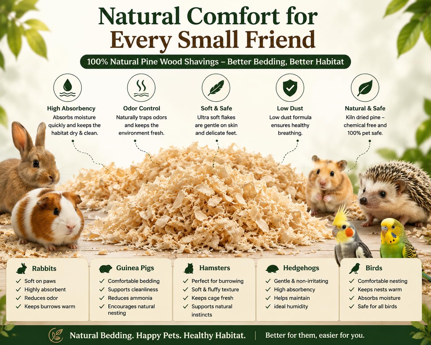 Sparrows Daughter 100% Natural Pine Wood Shavings Bedding | Odor Control High Absorbency Low Dust | Nesting Material for Sparrows Canaries Budgies Hamsters Rabbits Guinea Pigs | 100g 3