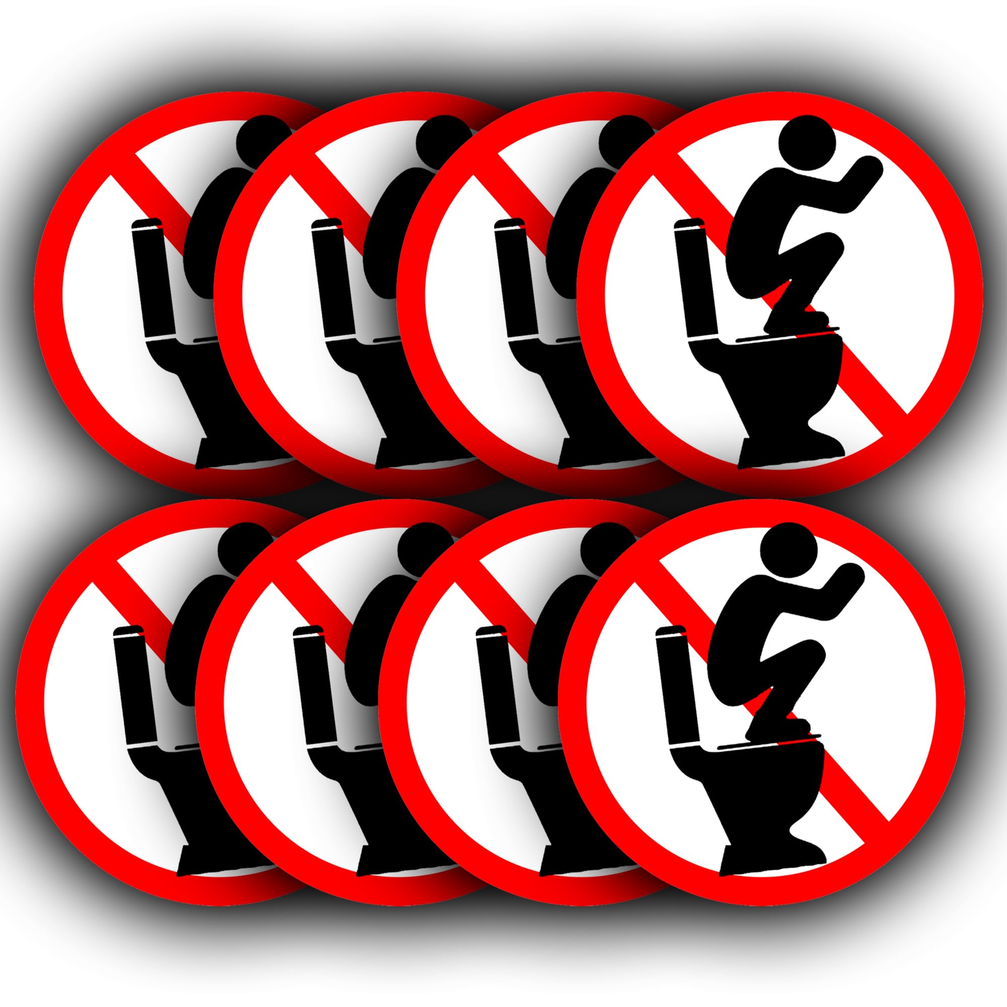 8 Pack - Do Not Stand on The Toilet Seat Decas - 85mm Bathroom Toilet Safety Vinyl Stickers
