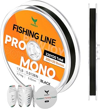 Monofilament Fishing Line with Knot Guide Card, Tangle-Free Snap Ring for No More Mess, Low Memory Smooth Casting Nylon Mono String, 15/20/30/50/80LB, 220-1050 Yards