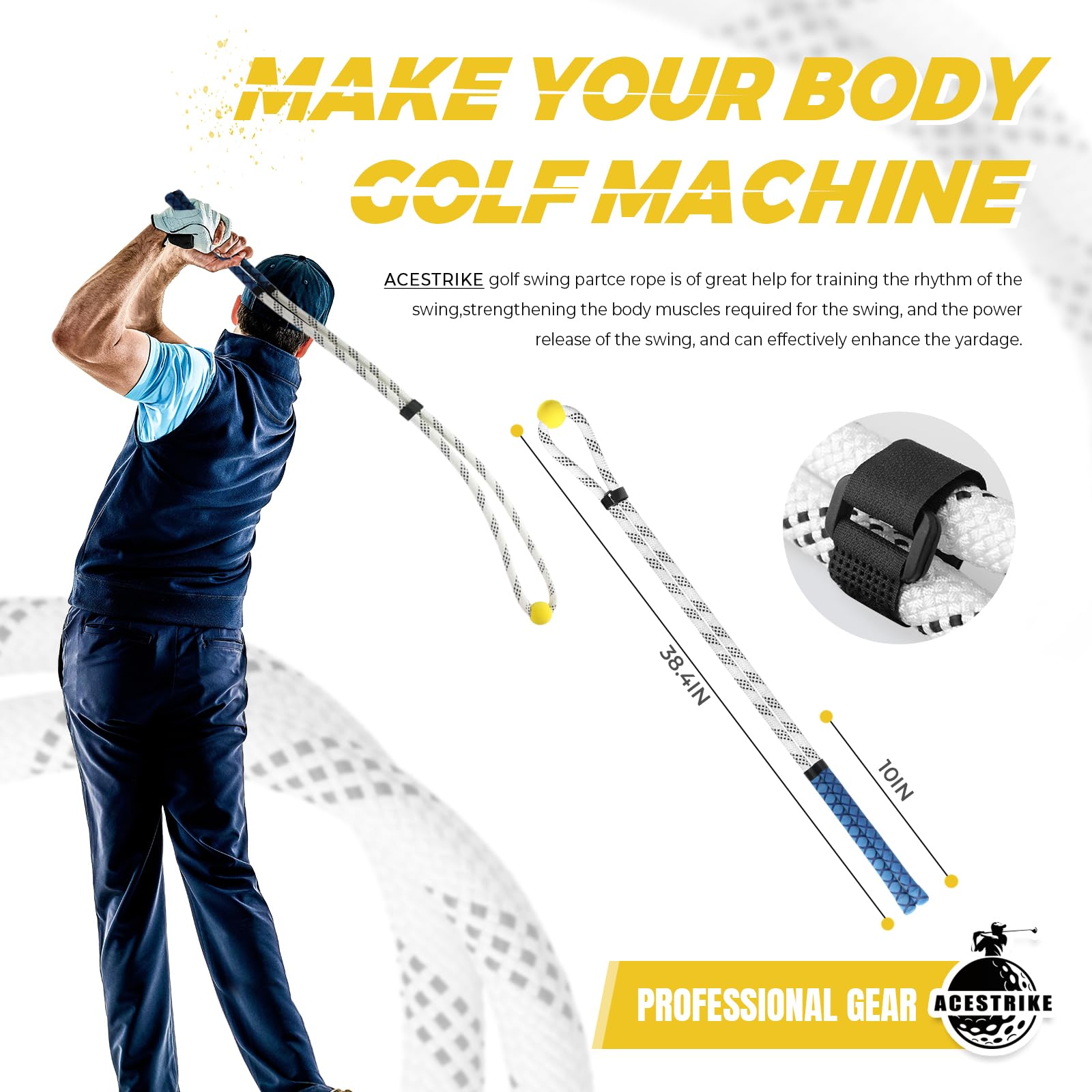 Entrenador de swing de cuerda de golf, corrector de postura profesional de golf, equipo de práctica de calentamiento de golf con pelota pesada para golfistas de todos los niveles