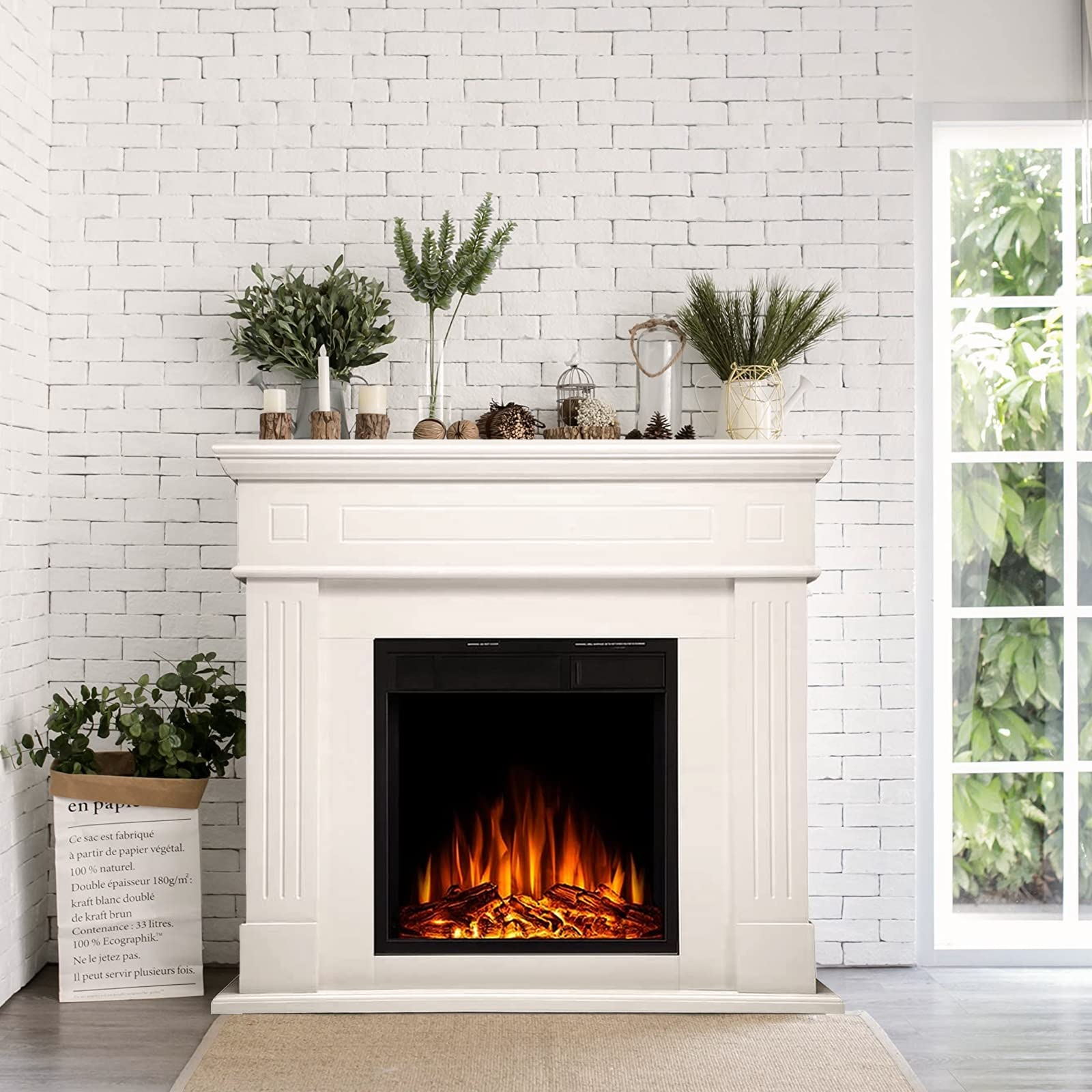 Amazon.com: R.W.FLAME 43Electric Fireplace Mantel Package Wooden Surround  Firebox,TV Stand with Ivory Freestanding Electric Fireplace,Fireplace Heater  with Logs, Adjustable Led 3DFlame,Remote Control,750W/1500W : Home u0026 Kitchen