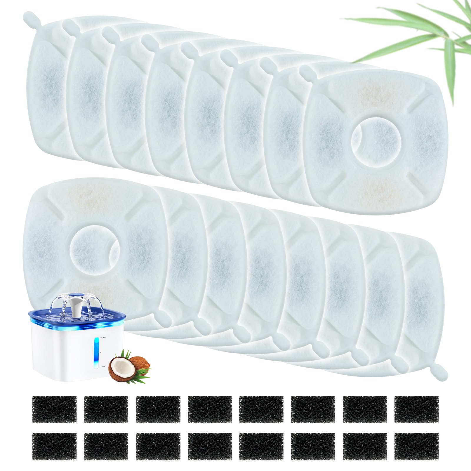 32 Pcs Pet Fountain Filters Compatible with Veken 67oz / 95oz / 135oz,16 Pack Cat Fountain Filters & 16 Pack Replacement Sponges,Triple Filtration System Filter Set for Veken Cat Water Fountain