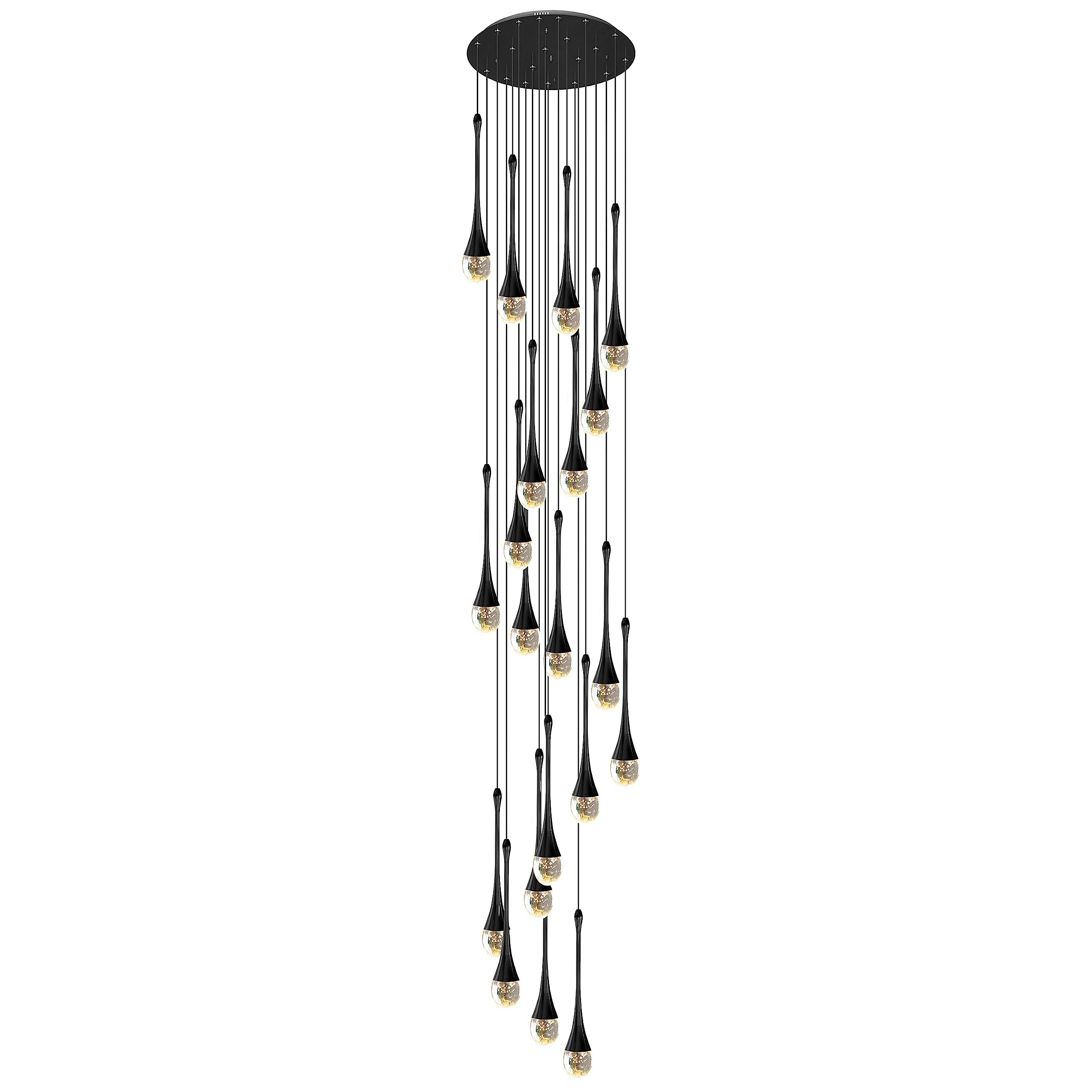 KXEcoLife 13FT (4M) 20-Light High Ceiling Chandeliers LED 3CCT Dimmable Modern Raindrop Crystal Pendant Lights Spiral Dome Long Chandelier Fixtures for Foyer Entryway Stairwell Lighting